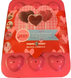 NORDIC WARE HEART CAKE POPS BAKING PAN PINK BAKE DECORATE MADE IN U.S.A. NIB NEW.