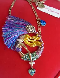 Large statement necklace with original tag with barcode. MSRP $52 Flowing yellow mermaid in colorful enamels....