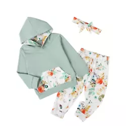 ►Design:Baby long sleeve hoodie. flower printing pants,matching headband. Our baby clothing is elastic and soft and...