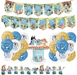 Bluey Birthday Party Decorations supplies Set include Balloons, Birthday Banner.