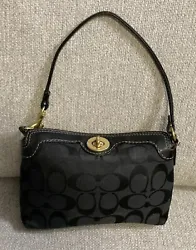 COACH Canvas Logo Wristlet Black Small Purse. Used condition have some spots inside the wristlet
