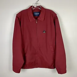 For sale is a vintage Izod jacket in a maroonish burgundy color. The pics of the item hanging are more indicative of...
