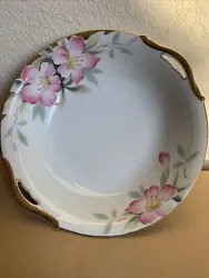 Vintage Noritake Hand Painted Azalea Gold Trim Round Serving Plate with Handles. 9 1/2”diameter, in good condition