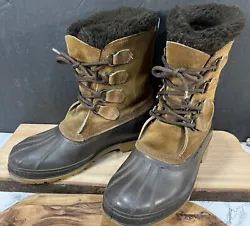 Sorel Kaufman Canada Womens Winter Lace Up Rubber Duck Boots Snow Brown Size 9 in great condition with minor wear as...