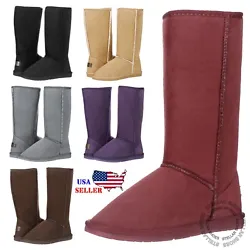 Features: Soft and smooth synthetic suede upper, faux fur trim, stitching details. Easy pull-on style. Material: Faux...