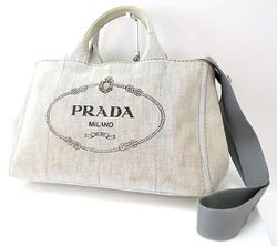 Authentic PRADA Canapa Passion Gray Denim 2-Way Tote Hand Bag Purse. PRADA 2 Way Hand Tote Bag. Stylish tote bag with...
