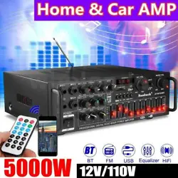 Sunbuck 5000W bluetooth Power Amplifier 2 Channel AUX FM SD Stereo Audio Amp. 600W/4400W 2CH Car Amplifier Slim Bass...