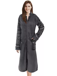 ZIP UP FLEECE ROBE: Designed to be comfortable and soft. Plush, warm, cozy, snug, makes it great for leisure, after...