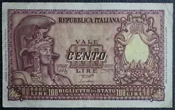 Ce billet Italien de 100 Lire de 1951. Billet en état de circulation. Et noubliez pas de majouter à votre liste de...