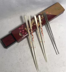 Vintage Japanese/Chinese Chopsticks in Enameled Red Case￼.
