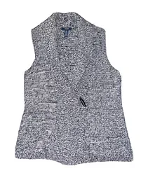 Chaps Denim EUC Woman Sz Lg Blue & White Sweater Vest, Shawl Collar, Toggle Closure. Armpit to Armpit: Approx 19”...