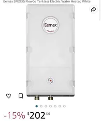 Eemax SPEX35 FlowCo Tankless Electric Water Heater, White3 Available Shipping and Local Pick UpBrand New Open...