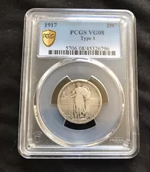1917 Type 1 Standing Liberty Quarter * PCGS VG08 * Gold Shield. Shipped via USPS First Class Mail.