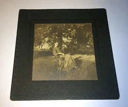 Antique Victorian Woman Outdoor Rocking Chair, Puppy Dog! Animal Cabinet Photo! Fantastic Small Cabinet Card Photograph...