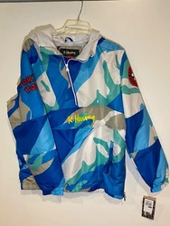 Zipper front pocket. Large Design on Back. Elastic in sleeves and waist.