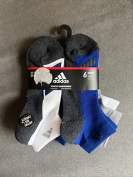ADIDAS Boys Socks Youth Low Cut Cushioned Aeroready 6 Pack Shoe Size 3Y-9Y.