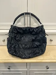 Authentic PRADA Nappa Gaufre Black Lamb Leather Hobo Bag Purse. Pleated and gathered leather detailing and silver...