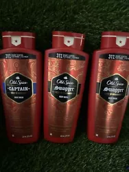 3 pack Old Spice Mens Body Wash 2 Swagger & 1 Captain Scent 21 Fl Oz each.