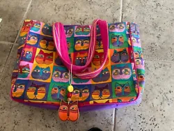 Laurel Burch Cats tote/overnight cotton bag about 17” x 13”.  Zippered with zippered pocket inside.  Large multi...
