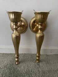 Pair of 10” Tall Solid Brass Wall Mount Candle Sconces No Globes. Hangs 5 inches from wallThe mount is 4”...