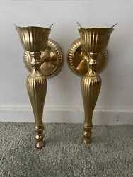 Pair of 10” Tall Solid Brass Wall Mount Candle Sconces No Globes. Hangs 5 inches from wallThe mount is 4”...