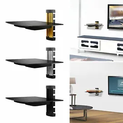 1/2 Tier Floating Wall Mounted Strengthened Tempered Glass Shelf for Cable Boxes. Floating Wall Mounted Strengthened...