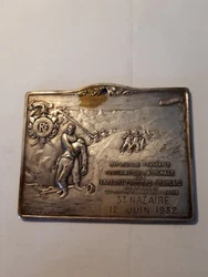 Plaque République Française Fédération Nationale Sapeurs Pompiers Français. Saint Nazaire 1932 Bronze Argenté...
