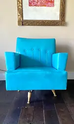 Original Mid Century Modern Swivel Arm Chair With Metal Legs, Turquoise BlueLocal Pickup Only 28