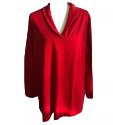 Roaman’s Woman Sz 1X Bright Red L/Slv Tee Top, Shawl Collar, 100% Cotton, Pullover. Shoulders: 18” Laying Flat,...