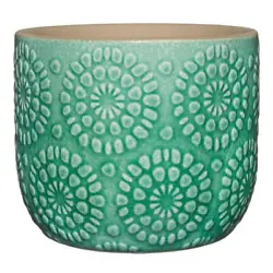 Flower Pot. The crackled sea green glaze is highlighted by the intricate carved pattern. Floor Planter Type: Single...