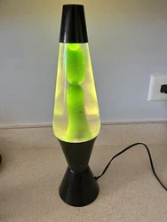 Vtg Lava Lite Lamp Clear Fluid Green Lava Black Base 16