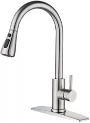 Sprayer Head : ABS Plastic. Kitchen Faucet. Spout Material: Stainless Steel. Finish: Brushed Nickel. Handle Material:...