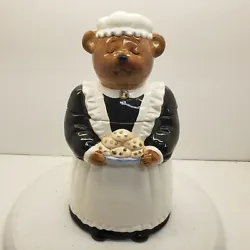 Certified International Peggy Jo Ackley Maid Bear Cookie Jar 1994. This cute bear with her plate of cookies is in nice...