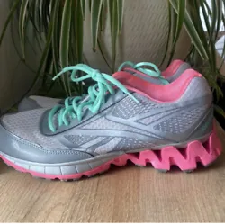 Reebok Womens Zig Tech PulsePink/Gray/Teal Running Shoes Sneakers Size 8.5.