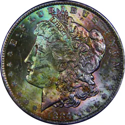 Strong details, frosty fields front and back; Dark Rainbow Toned Obverse. BU+ Uncirculated Coin! We use the highest...