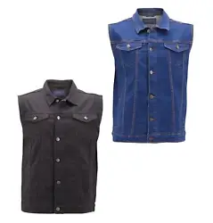 The spread collar and waist strap give the vest a traditional denim jacket look. Button Flap Chest Pockets. Material:...
