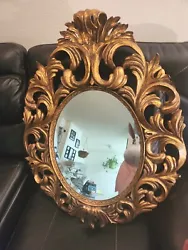 20th Century Large Vintage Hand Painted Oval Mirror. Clean vintage condition. Rococo