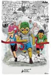 This rare 2016 Chicago Marathon poster features stunning artwork by Hebru Brantley. The poster is an officially...