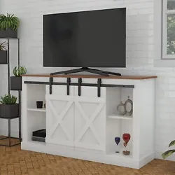 Farmhouse Tv Stand with Sliding Barn Doors. 1 x Farmhouse TV Stand. Sliding Barn Door, Adjustable Shelves. The top...