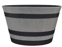 Resin based planter lasts longer than traditional wooden barrels. High Density Resin (HDR) construction for a...