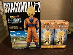 BANPRESTO DRAGONBALL SUPER SAIYON GOKU AND 2 TRUNKS NEW IN BOX. NEW NEVER OPENED BIX GOKU HAS A COUPLE DINGS IN BOX BUT...