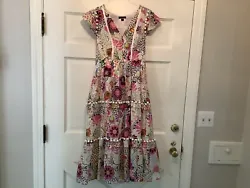 J Crew Floral Dress White Pink Multi Color 6. Cotton fabric, fully lined, string tie at mid. No signs of wear, worn 2x.