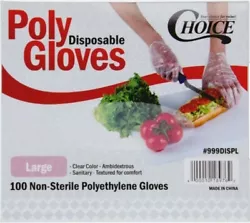 Choice 100-Count LARGE Disposable Food Handler Cafeteria Poly Gloves FDA Apprvd. Condition is 