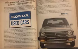 This two-page magazine print ad from 1979 features a colorful Honda Civic CVCC Hatchback. The unique model showcases...