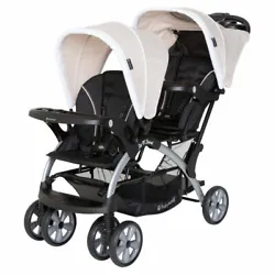 Tandem double stroller fits both kiddos in 1 stroller for family excursions and outings. Both seats accept infant car...