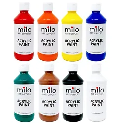 Includes red, yellow, pthalo blue, pthalo green, orange, burnt sienna, black and white colors.