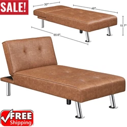 Modern Foldable Beige Faux Leather Futon Recliner Sofa Bed Couch w/ Tufted Back. The strong structure can easily hold...