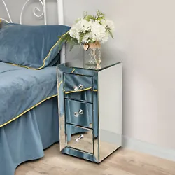 3-Drawer Mirrored Nightstand, Bedside Table with Crystal Knob End Table Silver. Enjoy the graceful reflecting of the...