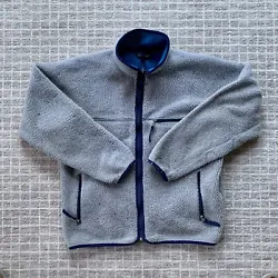 Mens Vintage Patagonia Deep Pile Fleece Jacket Retro X Gray Blue Size Large. Heavily used, many small blemishes. Holes...