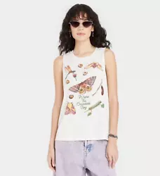 Pair this ivory graphic tank top with your favorite skinny jeans or joggers for a casual-cool ensemble. Length: 27